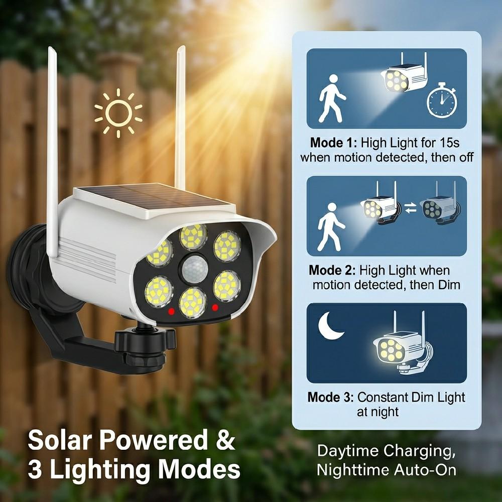 Solar Powered Virtual Camera Safety Light, Two-way Fixture, Multi Style Motion Sensor Waterproof Fence Outdoor Platform Floodlight