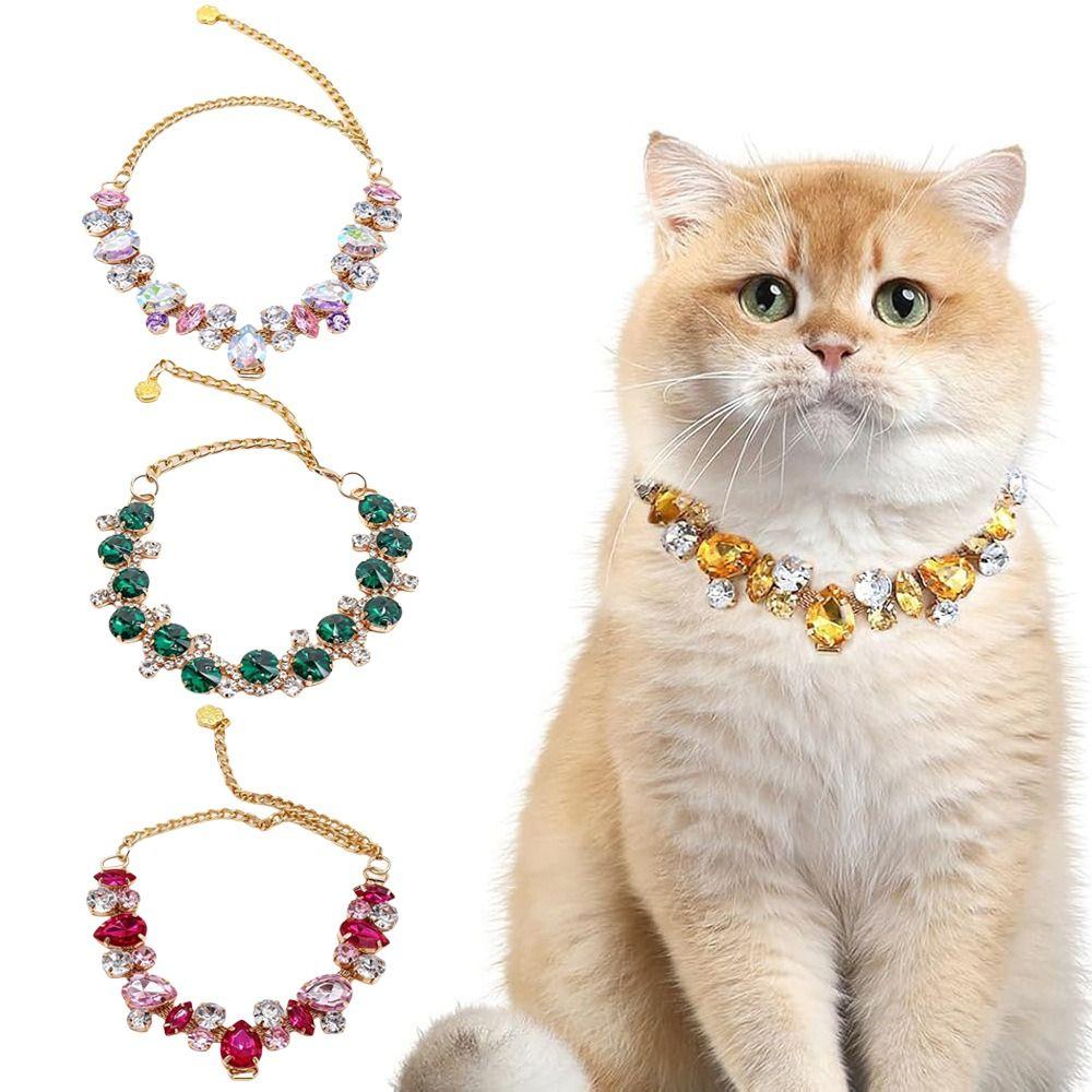 Stainless Steel Pet Necklace Adjustable Dog Collar Luxury Diamond Collar  For Cats