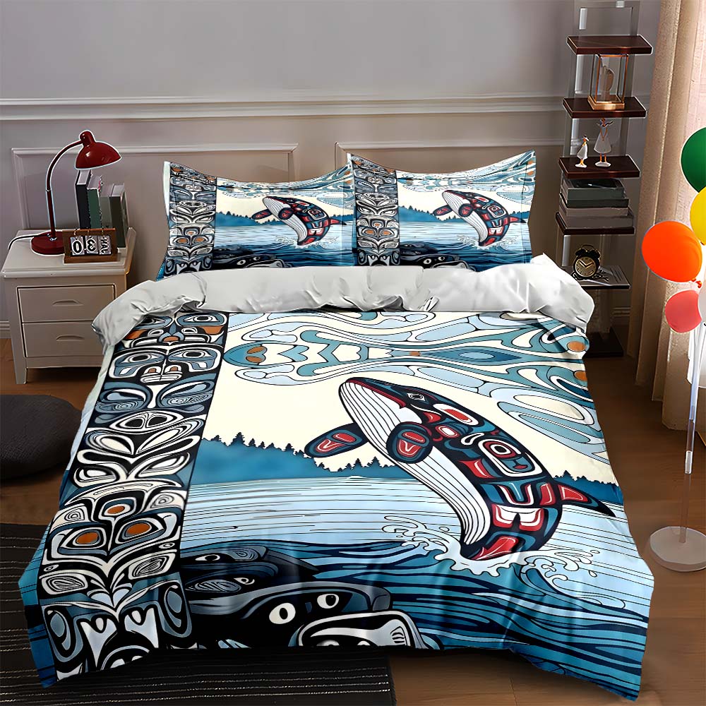 

Orca-themed tribal design. Bedding Duvet cover sets Duvet covers Pillowcases gifts (1 * Duvet Cover 2 * Pillowcases, without duvet insert) 135x200cm