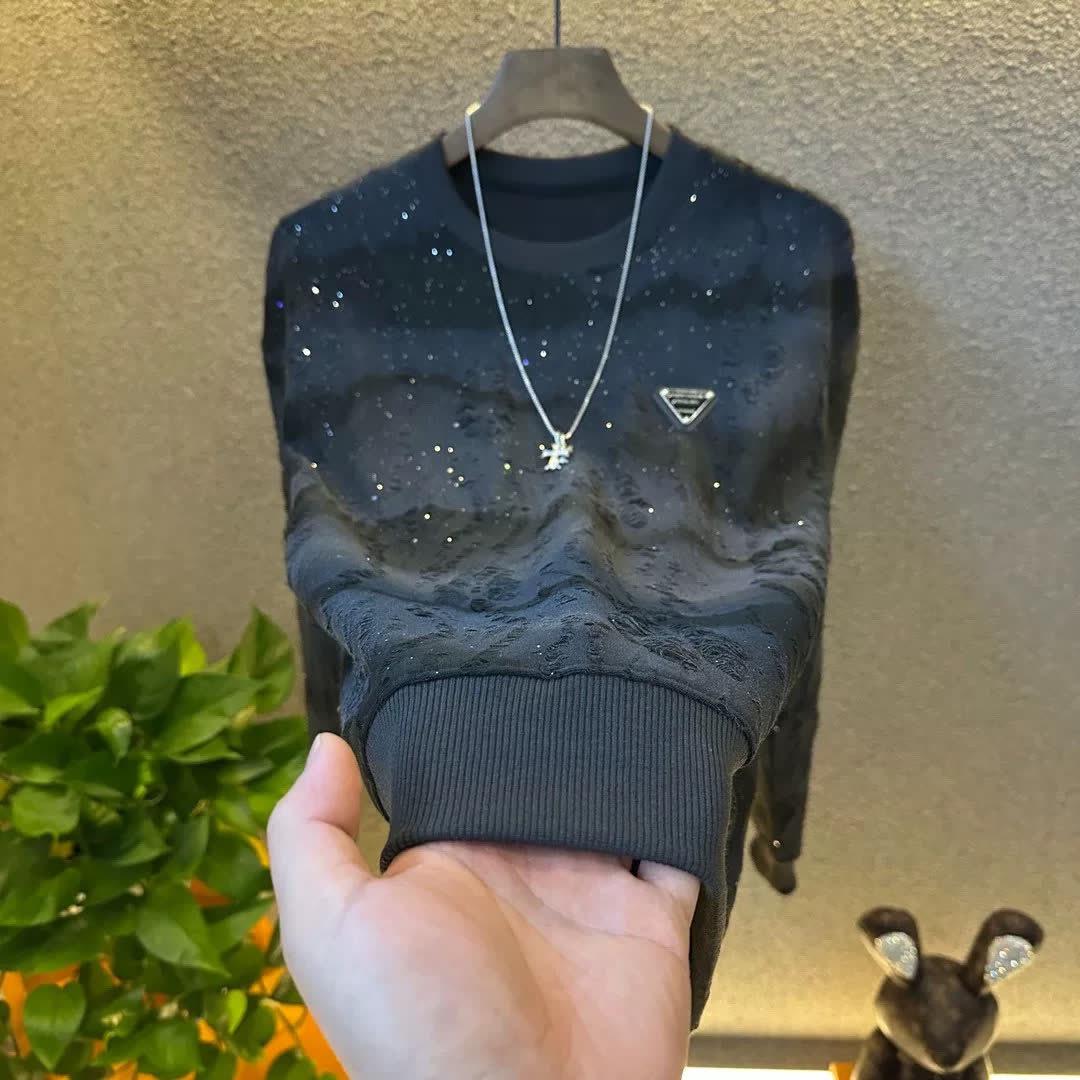 2025 Men s Star Light Luxury Ripped Long Sleeve Sweatshirt Medium (M) чёрный
