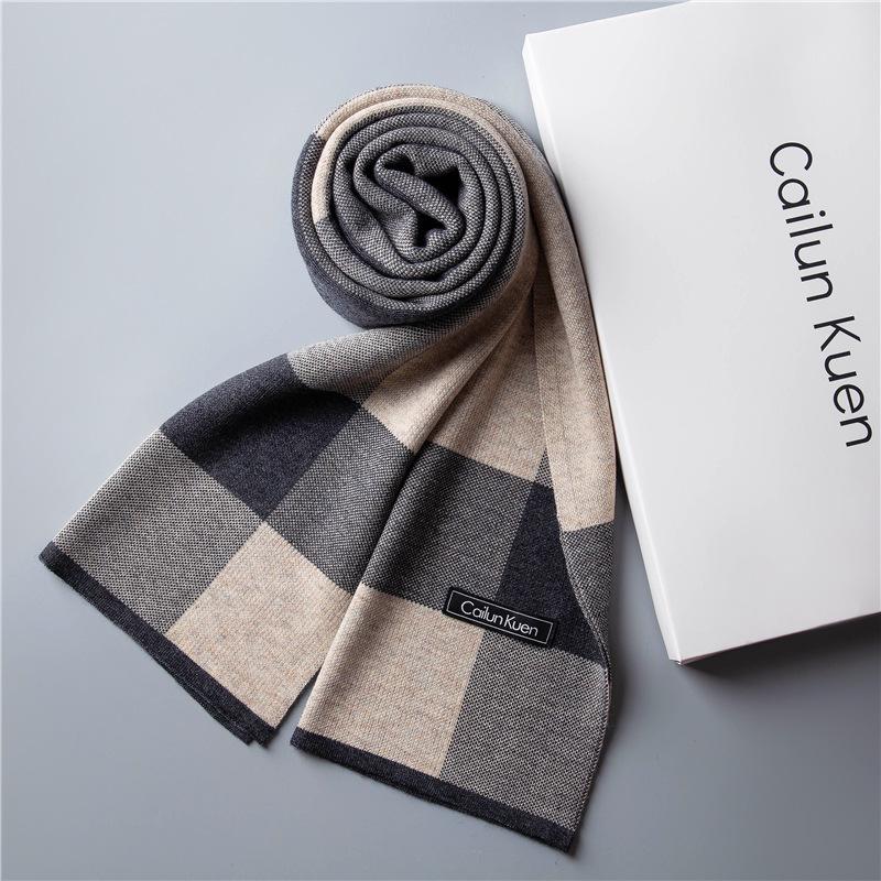 2026 New Men's Wool Plaid Scarf – Trendy Knitted Korean Style, Versatile and Warm Winter Accessory