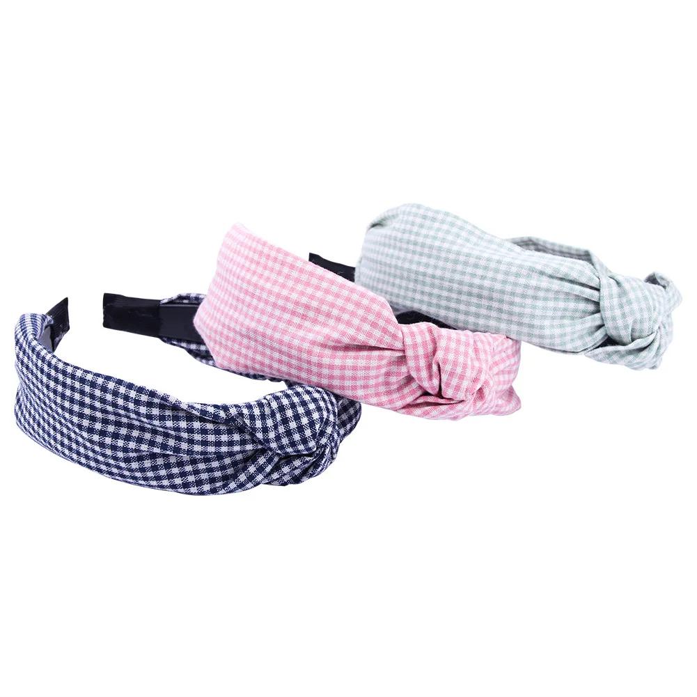 Vintage Checked Headband Non Slip Stripes Hair Hoop for Women Christmas Top Knot Hairbands Kids Girls Children Hair Accessories
