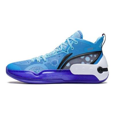 Li Ning Yu Shuai 16 Shock Absorption Anti-Slip Wear-Resistant Mid-Top Basketball Shoes Men Basketball Shoes Light-Blue White Blue ABAS053-1