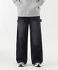 Akeusi Multi Side Strap Elastic Wide Denim Pants Unisex (Black)