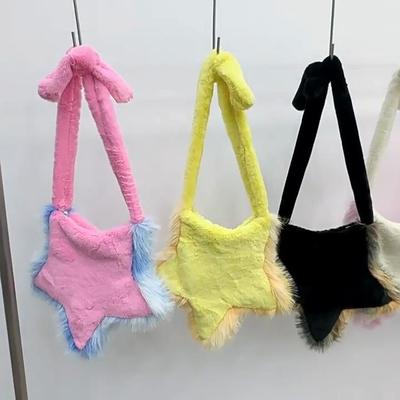 Sac à bandoulière en peluche couleur bonbon en forme d'étoile pour jeunes femmes, sac à main bouffant d'automne et d'hiver, sac à bandoulière de couleur unie pour femmes