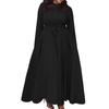 Women's Casual Fashion Large Size Round Neck Long Sleeve Pocket Straps Swing Dress