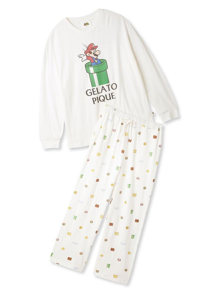 Gelato Pique Super Mario Long and Pants PMCT241327 OWHT Men's T-Shirt Set,