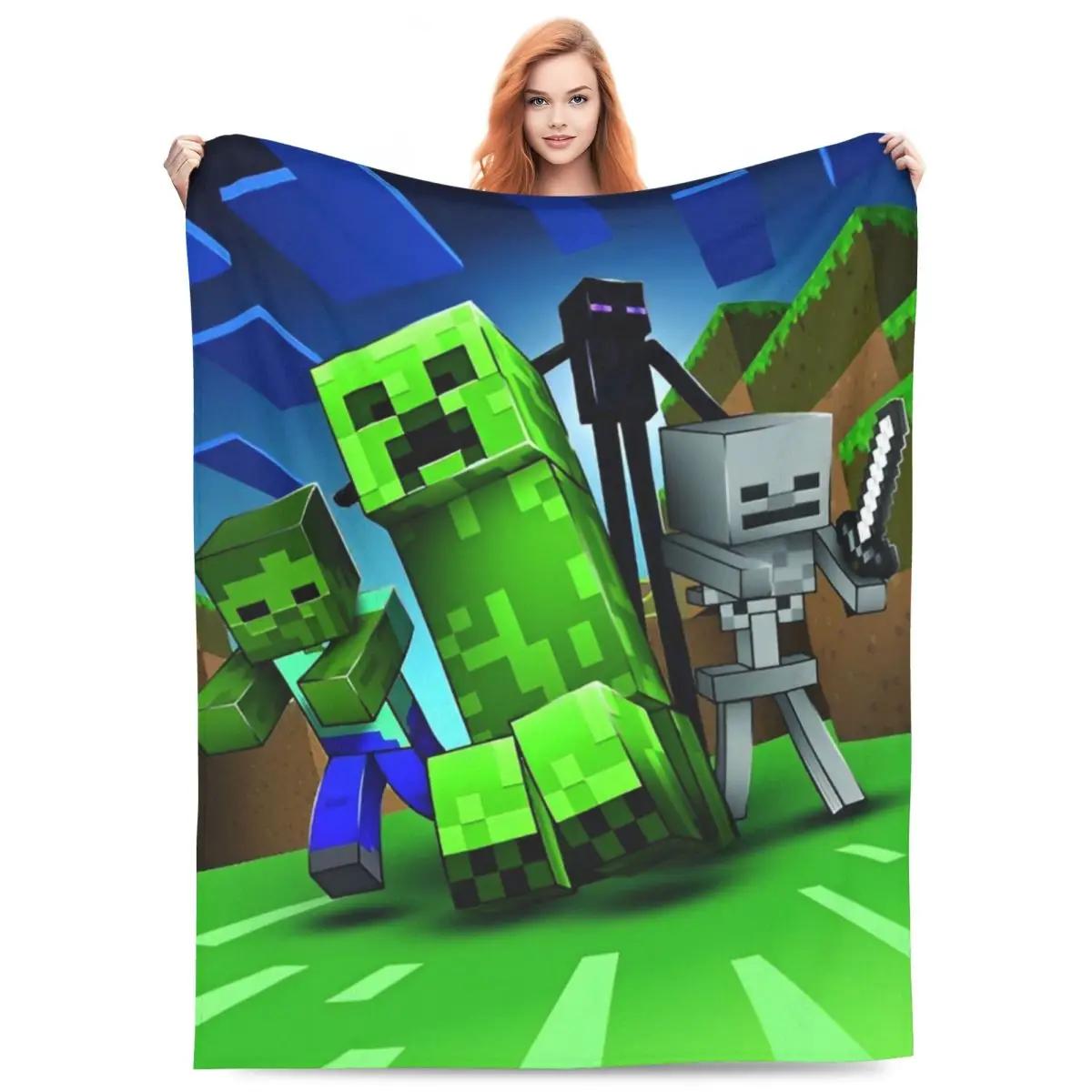 

Cartoon Mines Pixel Game Crafts Flannel Blanket Super Warm Throw Blanket for Home Decor Decorative Street Trend Bedspread 40x50in