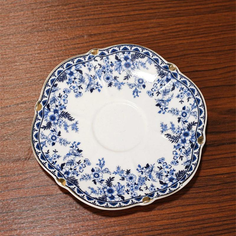 Light Luxury Peony Flower Golden Edge Ceramics Coffee Cup and Saucer Set European Afternoon Tea Cup Home Blue Flower Tea Cup