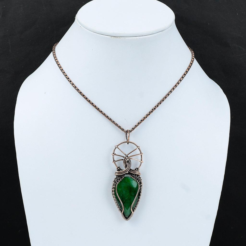 Faceted Zambian Emerald Copper Pendant Copper Wire Wrapped Jewelry Handmade Pendant Gift For Mom Wire Wrap Gemstone Pendant Emerald Jewelry