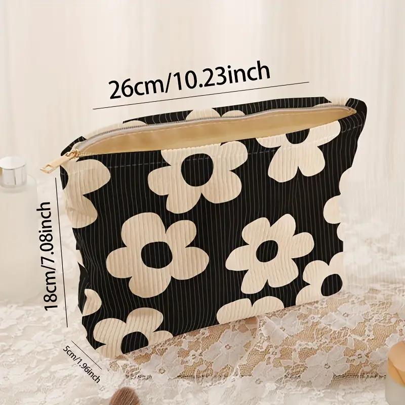 Yellow Floral Printed Corduroy Makeup Bag, Lightweight Zipper Makeup Storage Box, Multifunctional Bag with Lining