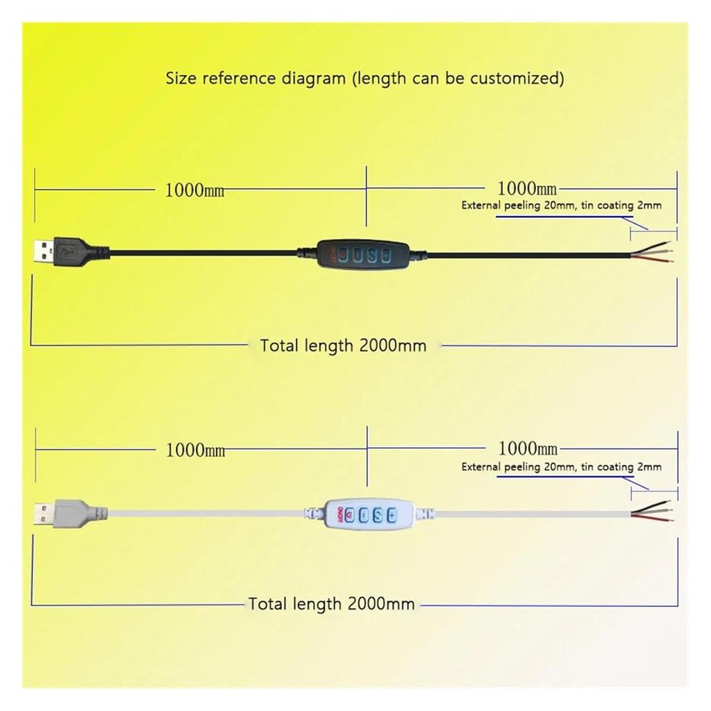 DC 5V LED Dimmer 2m U Cable with Switch Dimmable Remote Control 3-Pin Extension Cable(A Type)