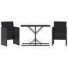 3 Piece Bistro Set with Cushions Black Poly Rattan