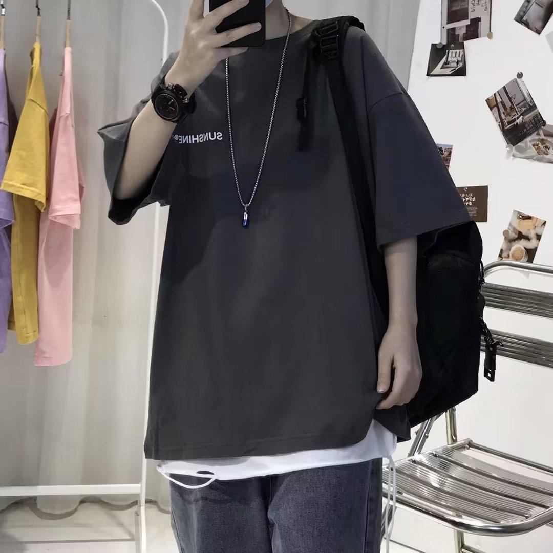 

Трендовая мужская футболка свободного покроя в американском стиле с принтом - летний топ с коротким рукавом Medium темно-серого