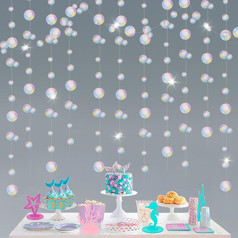 Mermaid Party Bubbles Paper Garland 3Meters Hanging Flags Kids Little Mermaid Birthday Decoration Under The Sea Party Supplies