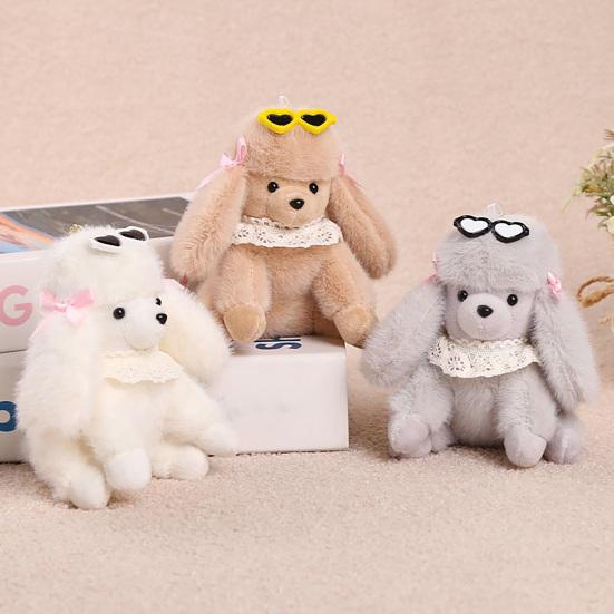 Cute Glasses Poodle Keychain, Fluffy Dog Plush Toy for Bag, Small Stuffed Animal Keyring for Backpack Purse Car Keys Accessories