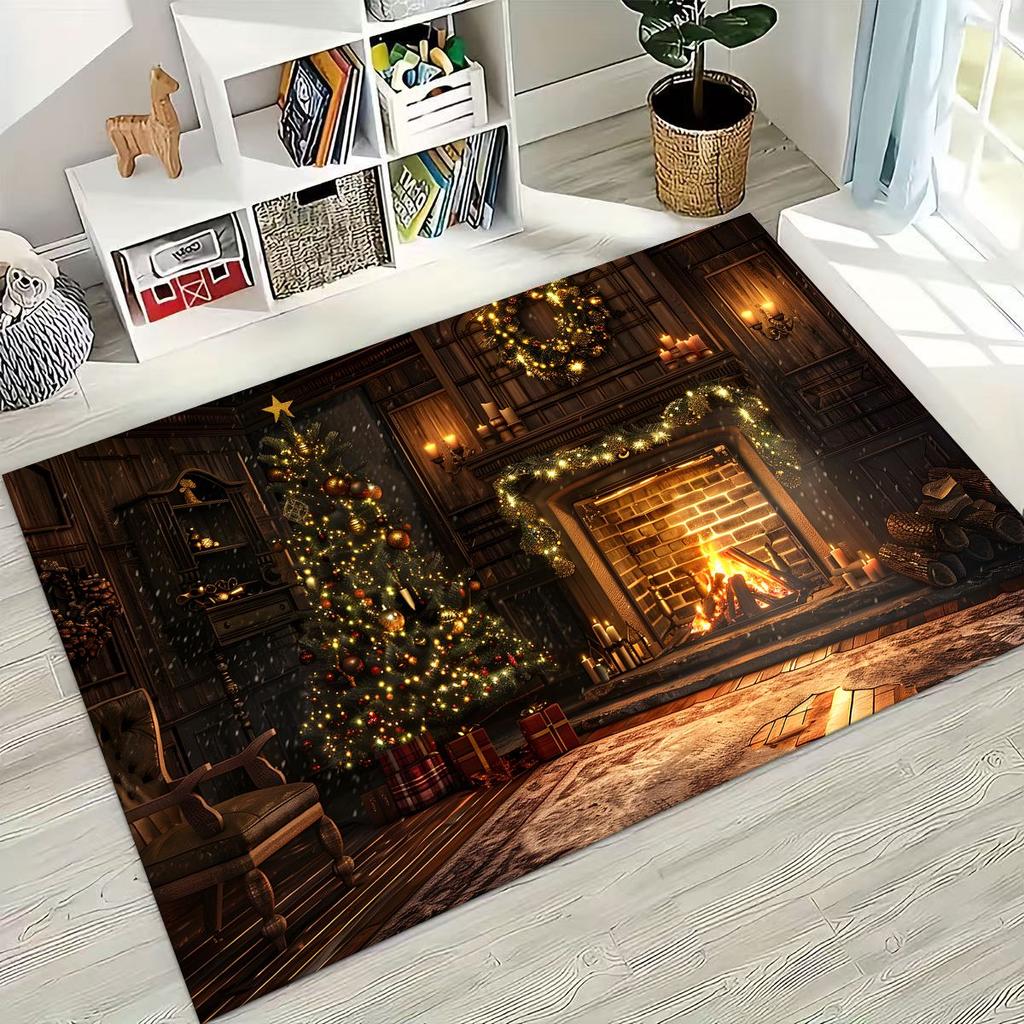 Merry Christmas Tree Santa Claus Cartoon Happy New Year Gift Carpet Rug for Bedroom Living Room Sofa Home Doormat Decor,Non-slip