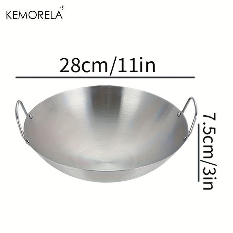 1 Stück Edelstahl-Wok Unbeschichtet 26/28/30/32/34cm Hohe Qualität Doppelgriff Kochpfanne Geeignet für Zuhause Rindfleisch Gebraten Kochen