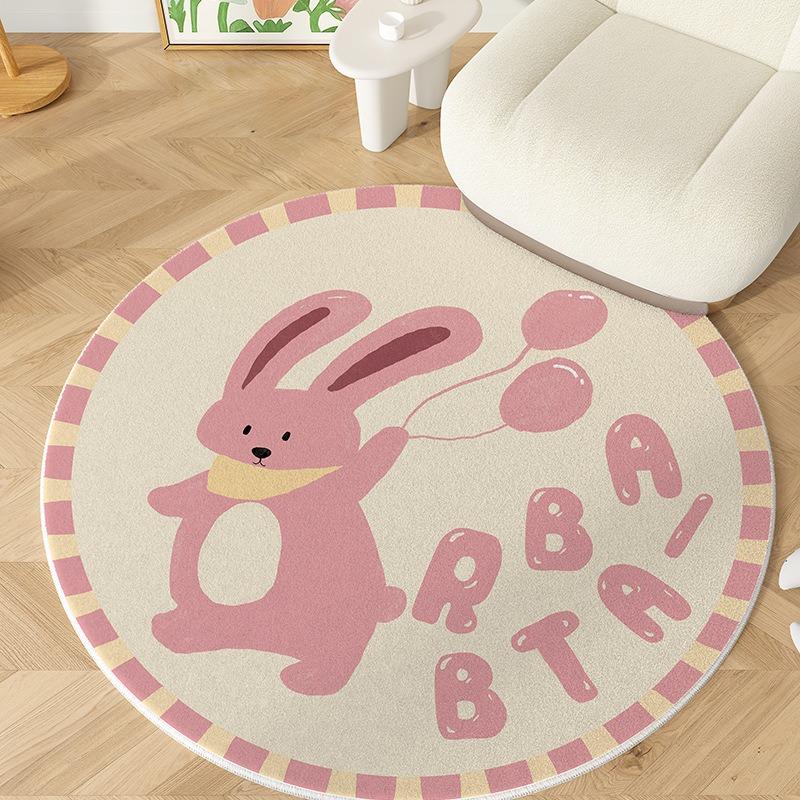Cute Cartoon Animal Round Area Rug with Bear Dog Patterns and Text Designs Floor Mat for Kids Room Living Room Home Decor