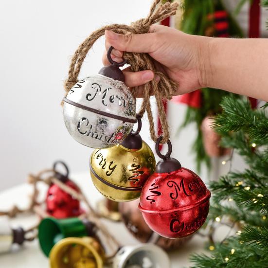 Christmas Bells Ornament Rustic Iron Jingle Bells Christmas Hanging Decoration for Xmas Holiday Tree Doorway Decor