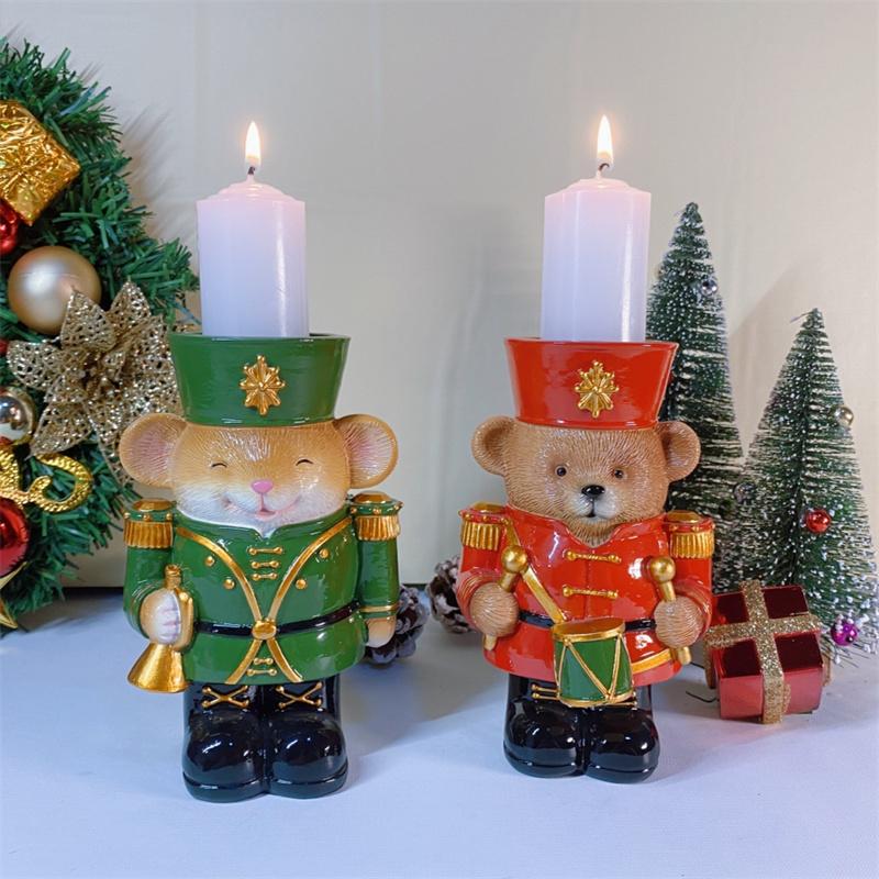 Europäischer Nussknacker Kerzenständer aus Harz Tier Soldat Figuren Weihnachtsdekorationen Braunbär Kerzenhalter Neujahrsornamente