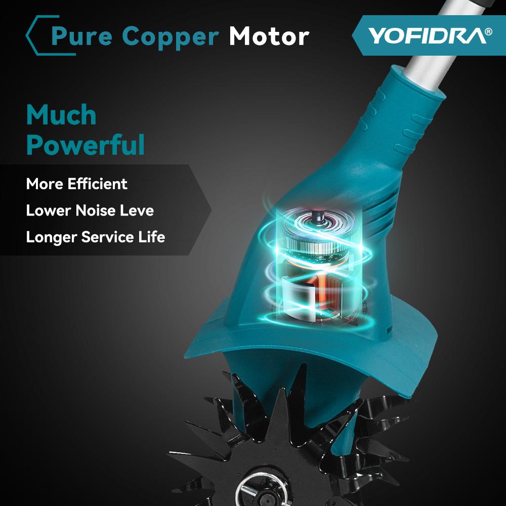 Yofidra 1200W Electric Scarifier Electric Garden Tiller Garden Cultivator Rototiller Lawn Mower Tool For Makita 21V Battery Pin