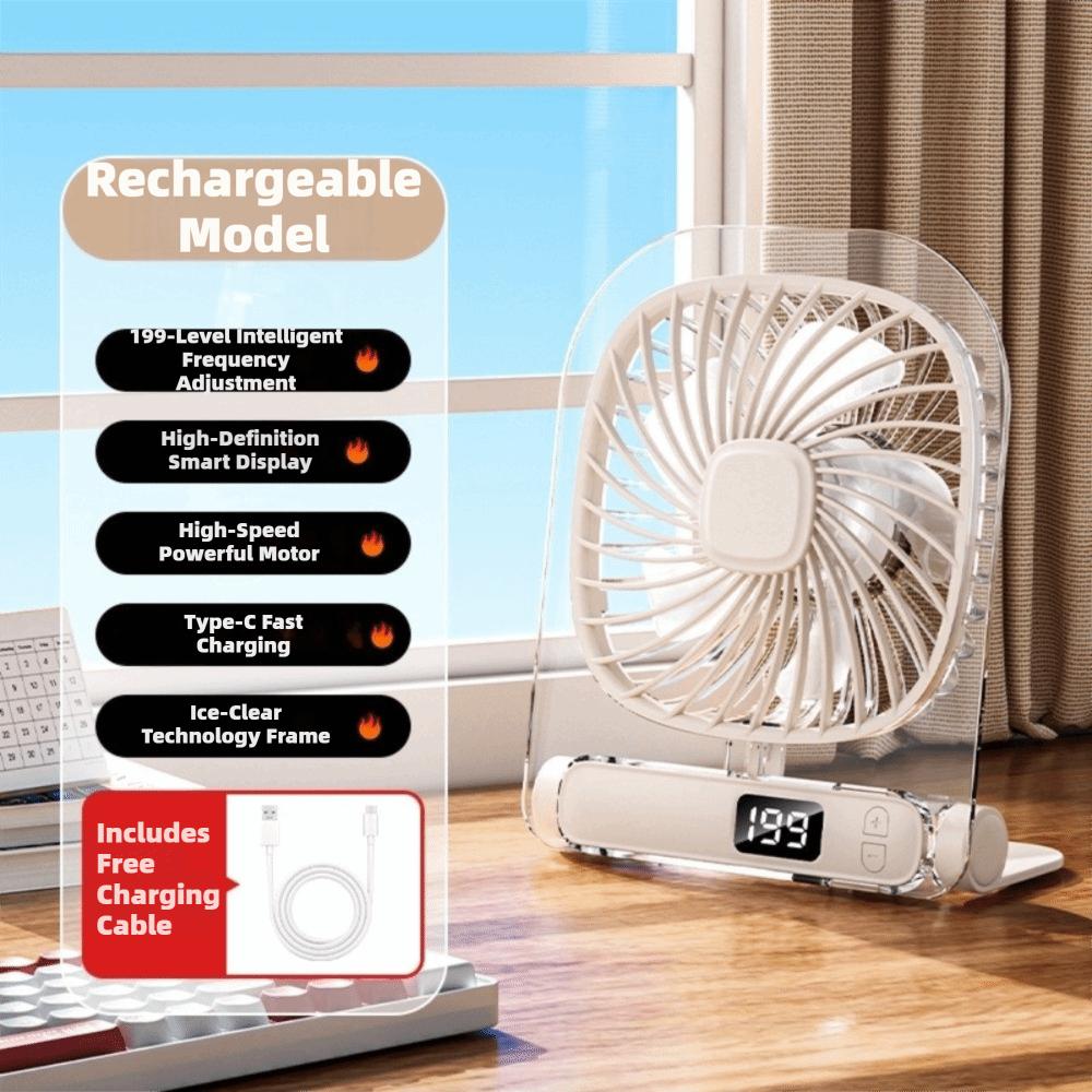 Plastic Rechargeable Portable Fan Low Noise Foldable Desktop Fan Rechargeable Digital Display Portable Cooling Fan бежевый