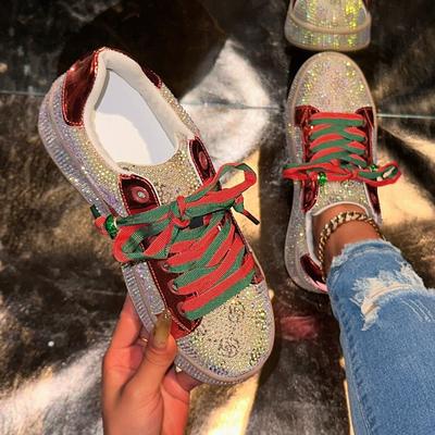 Fashion Women Trend Platform Sneakers Lace Up Rhinestone Casual Shoes Fashion Shiny Ladies Shoes High End Luxury Designer Shoes