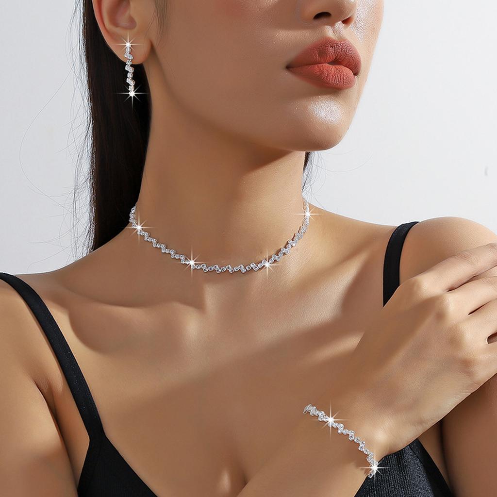 Set of Shiny copper Plated Collarbone Chain Necklace Bracelet Jewelry, Women's Minimalist Starry Sky Accessories