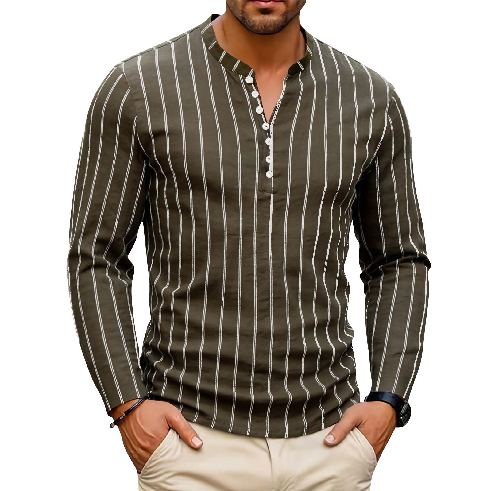 Men s Striped Single Breasted Slim Fit Long Sleeved Casual Outdoor Sports Top XXL