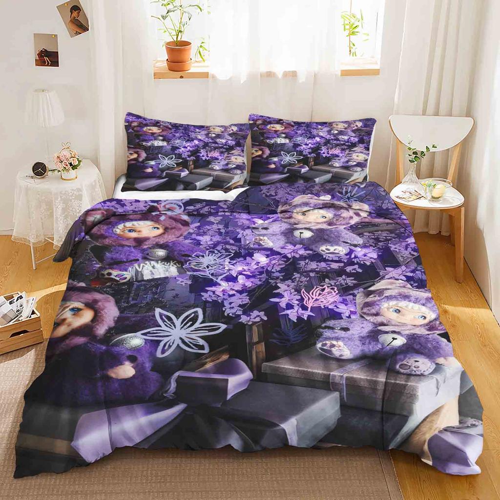 Wakuku 3D Children'S Couple Bed  Bedding Set Cute Printed Cartoon Quilt Cover  Polyester Duvet Set Twin King Size