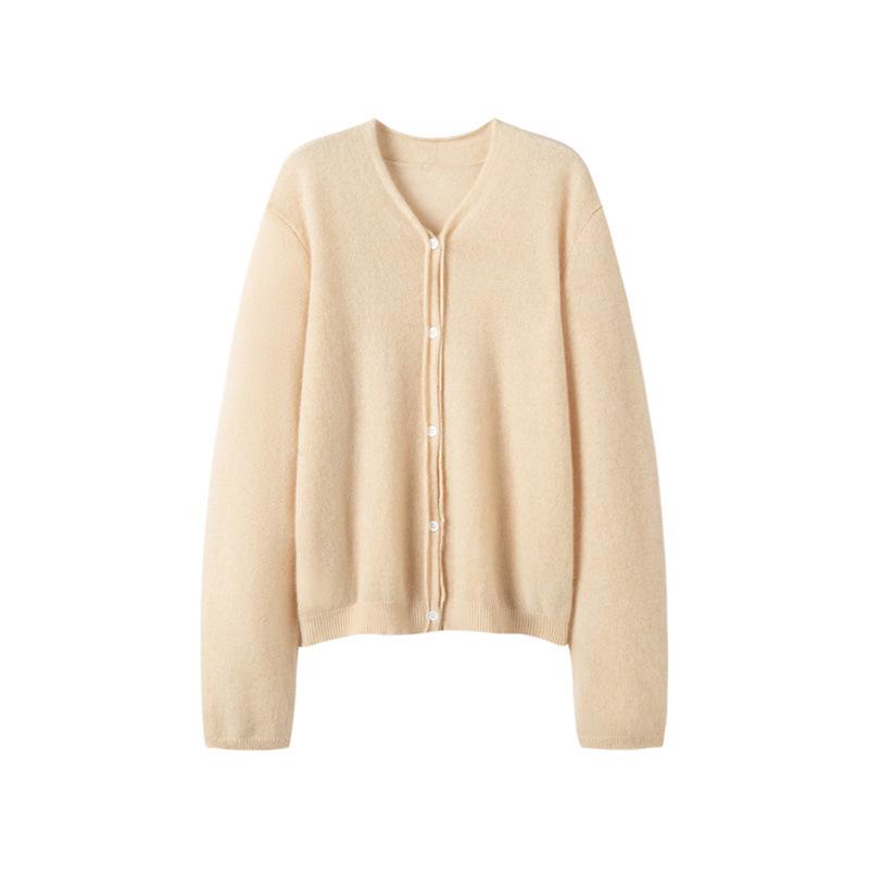 Pure Cashmere V-Neck Cardigan: Women's Autumn/Winter Elegant Long Sleeve Buttoned Knit Sweater