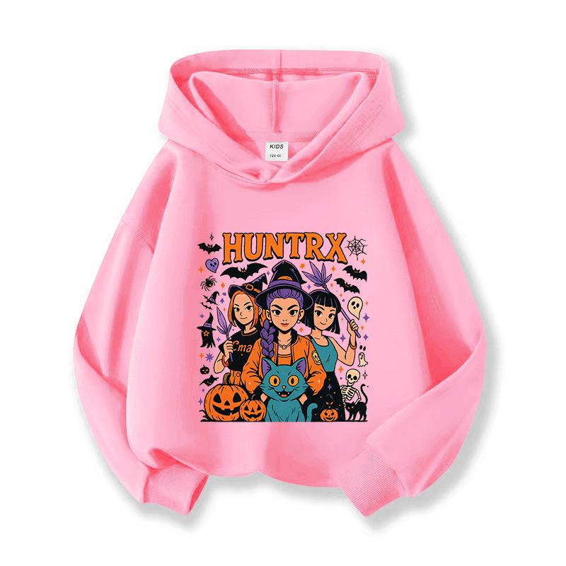 Kpop Witch Hunt Girls' Hoodies, Children's Spring and Autumn Hoodies, Fashionable and Versatile Cartoon Style Printed Thin Sweatshirts