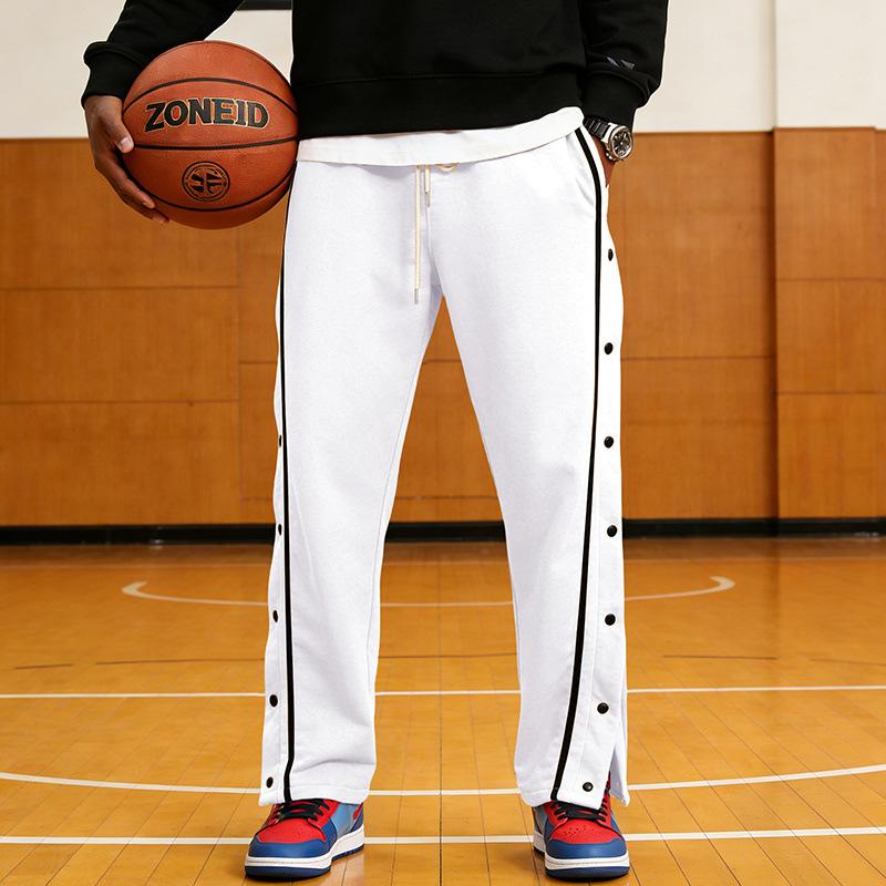 Mens Gray Side Snap Button Split Hem Drawstring Waist Basketball Sweatpants