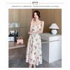 Romantic Coffee Break Dress Suspender Rose French Waist Floral Seaside Vacation Fairy Trendy