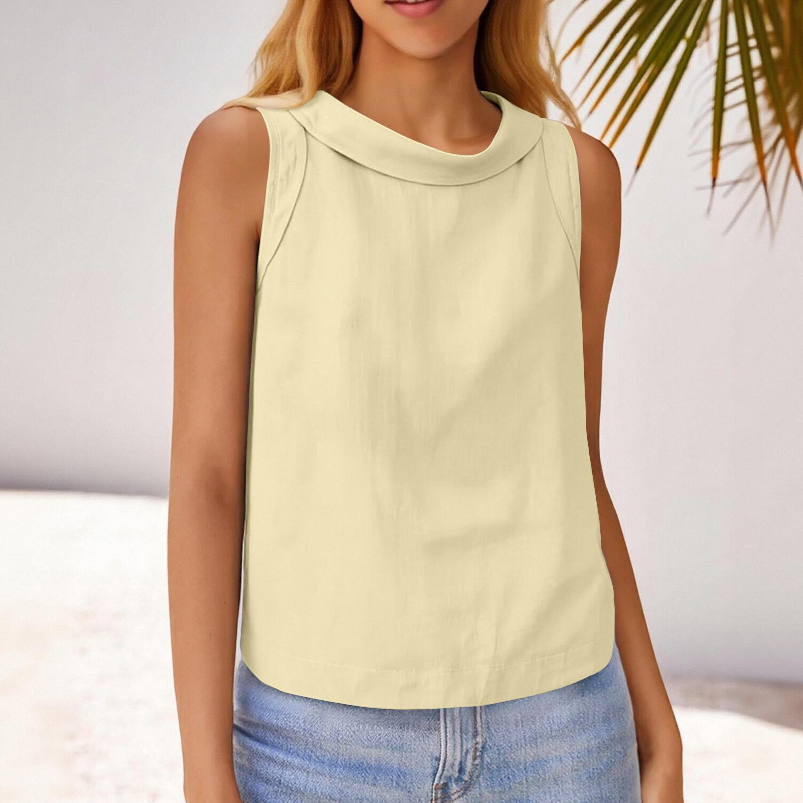 

Women s Cotton And Linen Short Pullover Casual Sleeveless Top XL жовтий