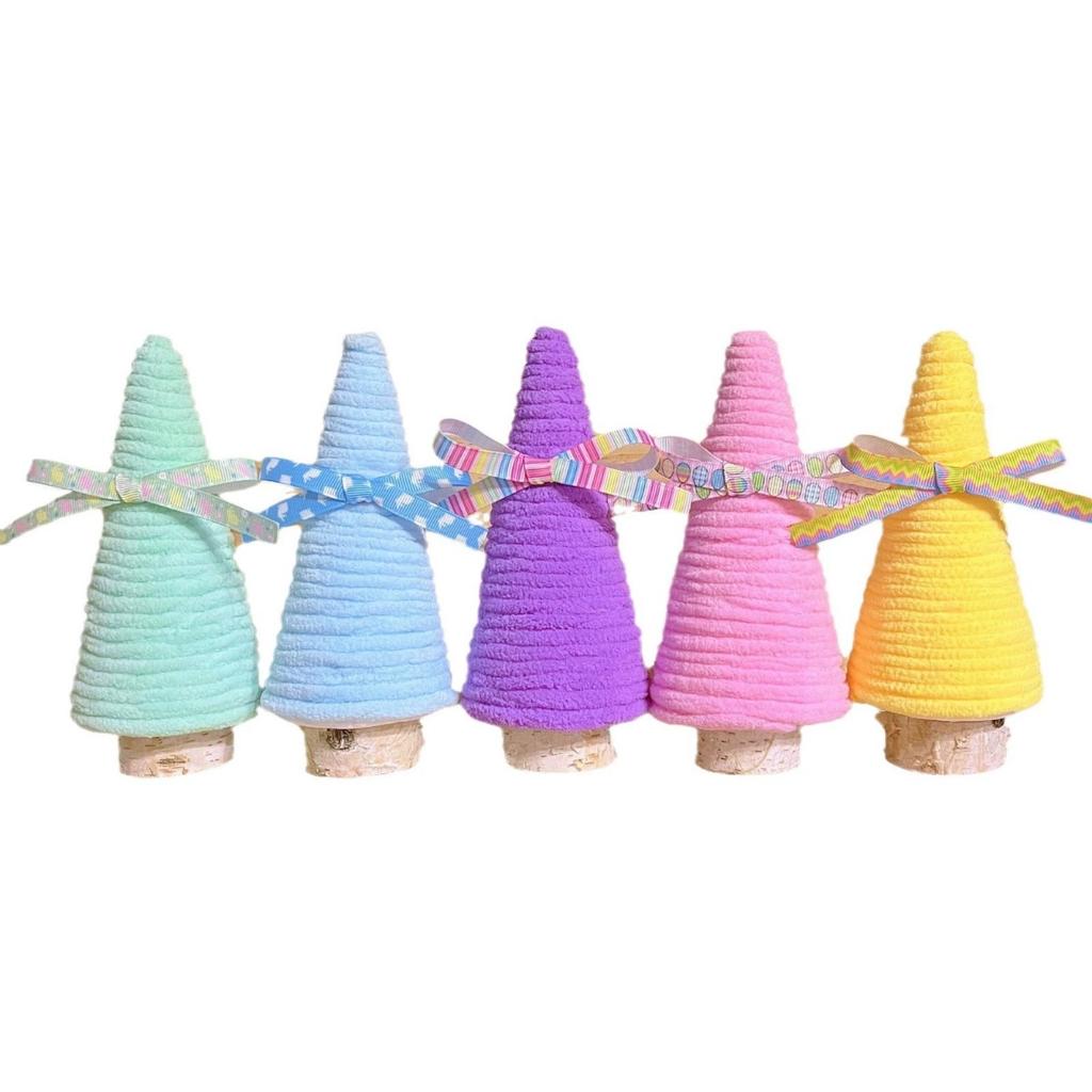 5 Pcs Easter Yarn Wrapped Mini Trees - Pastel Multicolor - Easter Decorations