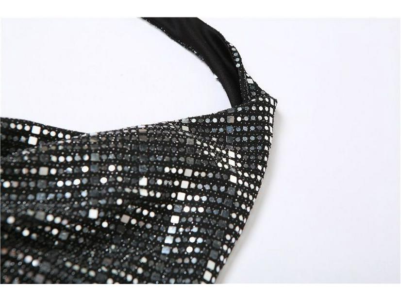 Street Style Sequin Rhinestone Halter Neck Tank Top - European & American Fashion