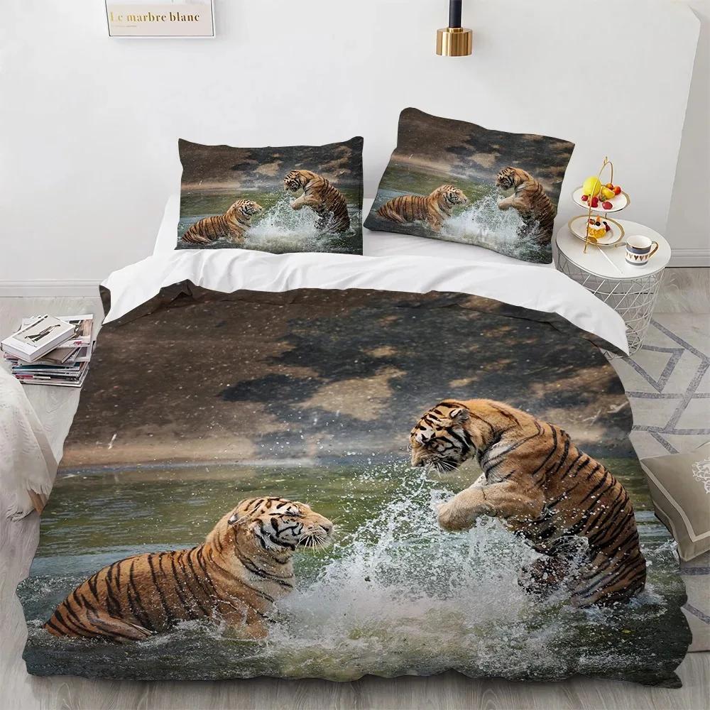 Tiger Bedding Set, Animal Print Duvet Cover Pillowcase, Home Bedroom Decoration, Boy Adult Comforter Sets Gift 2/3pcs