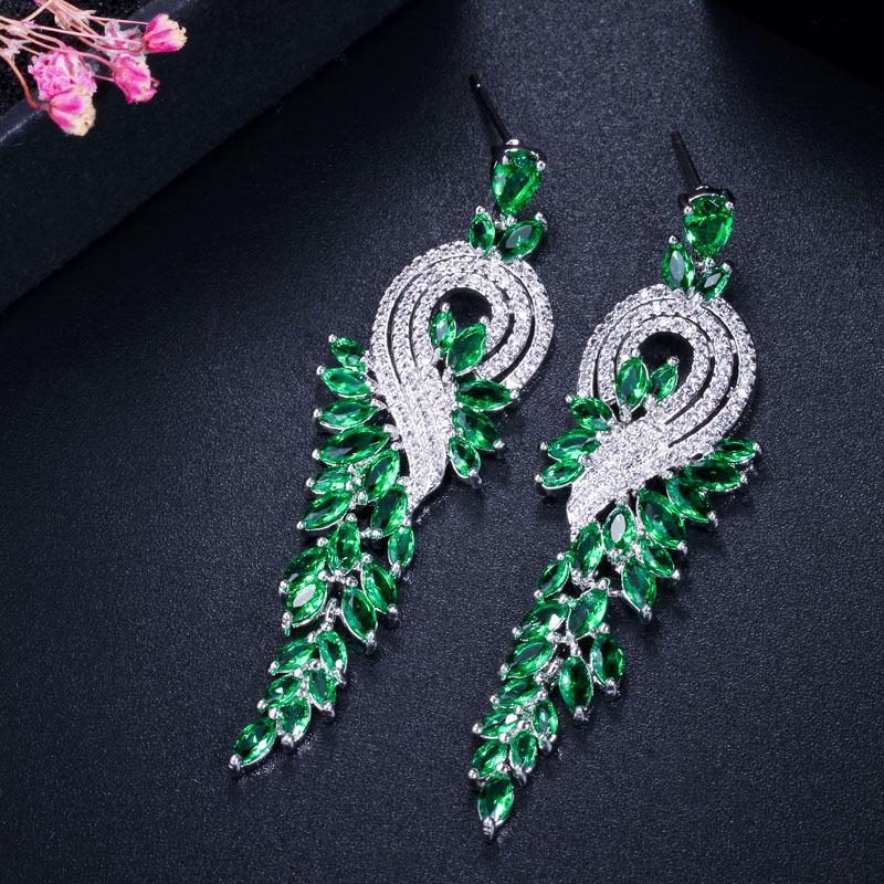 

Серьги с длинной бахромой, гальванизированные настоящим золотом 18 карат, ювелирные изделия с бриллиантами из циркона. зелёный