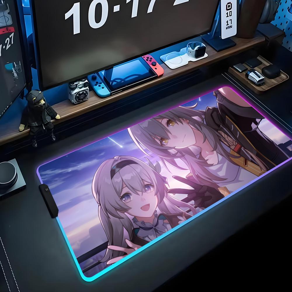 stelle hsr Mouse Pad RGB Gaming Mousepad Big LED Pad PC Desk Mat Luminous Mouse Pad Large Keyboard Mats Table Rug With Backlit