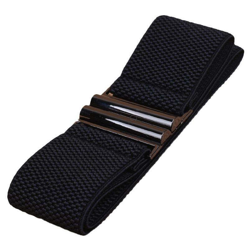 Korean Style Black Wide Women's Elastic Waist Belt with Alloy Buckle