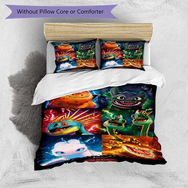 3pcs Duvet Cover Set (1*Duvet Cover + 2*Pillowcase, Without Core), How to Train Your Dragon Print Bedding Set, Bedroom Decor, All‑Season, Birthday Gif
