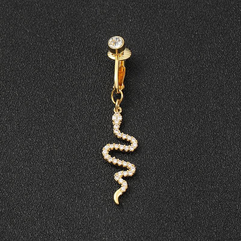 

No Piercing Snake Fake Belly Button Ring Trendy Zircon Pendant Body Piercing Jewelry золотой