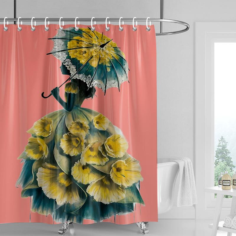 

Empowered Floral Shower Curtain - Bold Red Abstract Blossoms with Buy Myself Flowers Quote, Modern Bath Decor 90x180cm