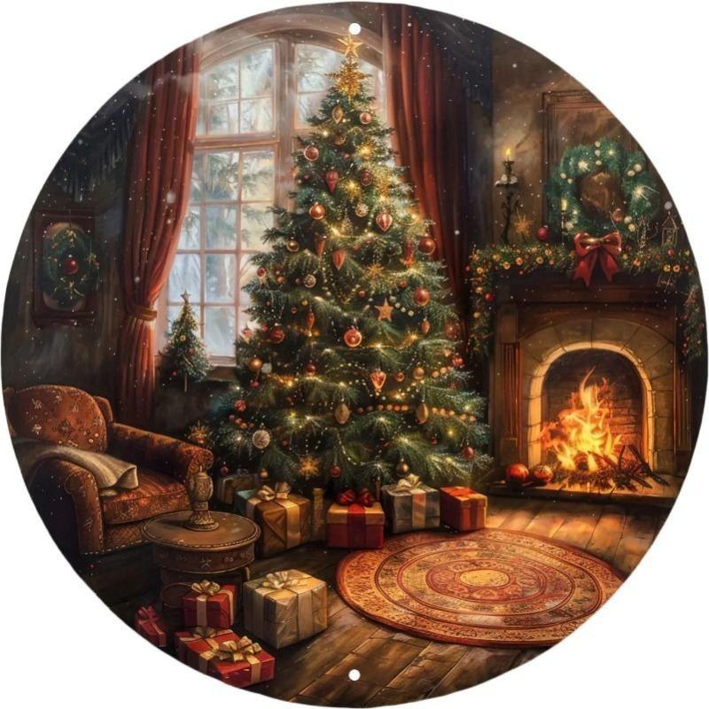 Hexenbesen Halloween Schild, Runde Aluminium Wandplakette 20x20cm