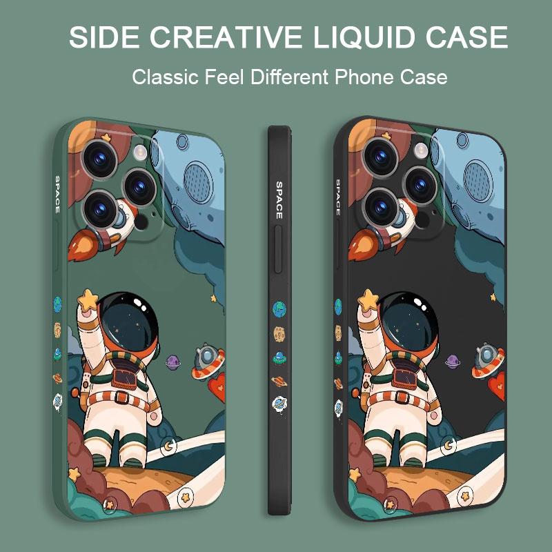 Rakete Astronaut Weiches Flüssigsilikon Fallschutzhülle Abdeckung Für iPhone 16 16e 15 Pro Max 14 Plus 13 12 11 Samsung Galaxy S25 S25 XiaoMi Redmi