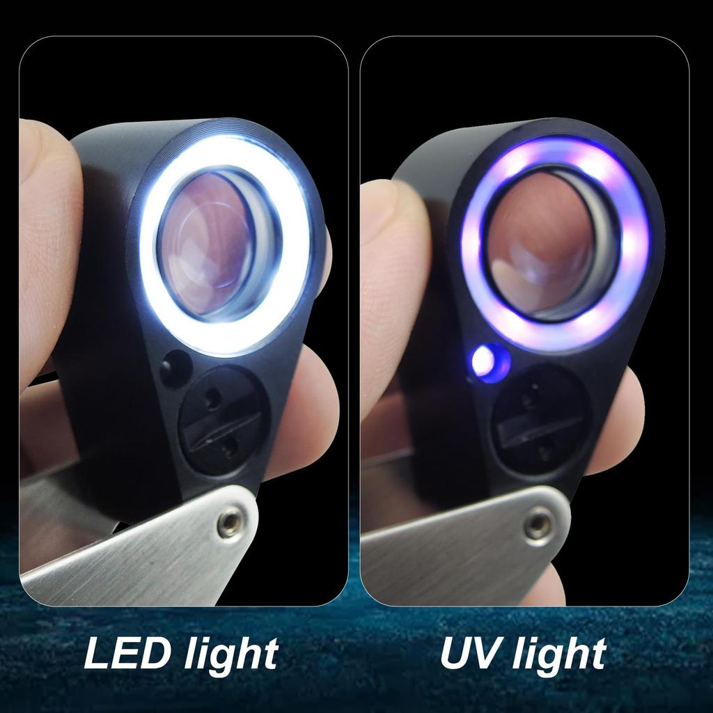 Illuminated Jewelry 30x Foldable Jewelry Triplet LED Magnifier with 6 LEDs and UV Light for and More Magnifier, Magnification, Magnifier, Jewelry,