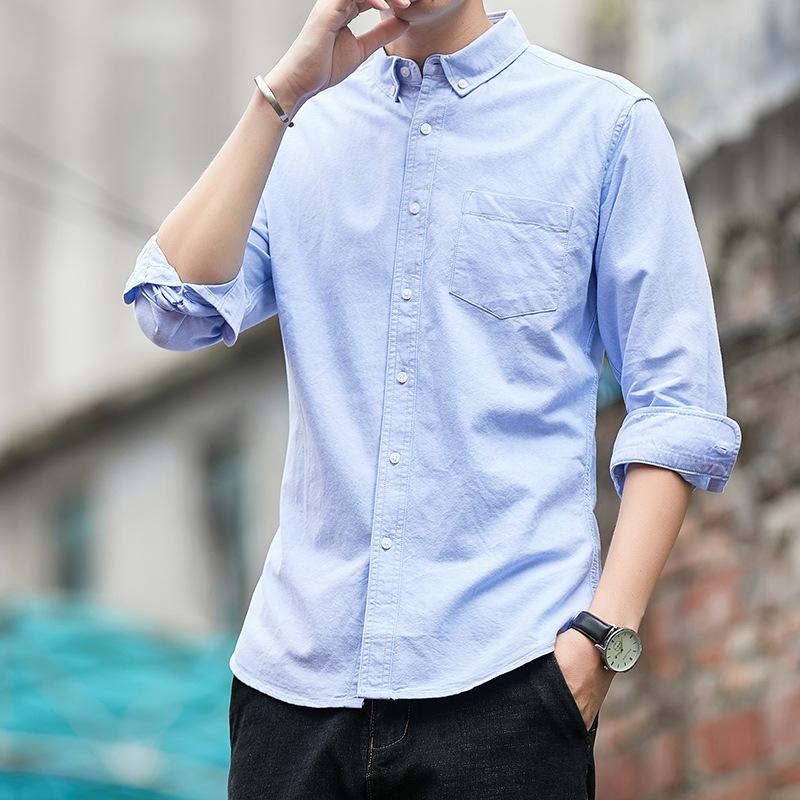 Pure Cotton Men's Shirt Long Sleeve New Spring Oxford Cloth Solid Color Slim Business Casual Cotton Shirt for Men
