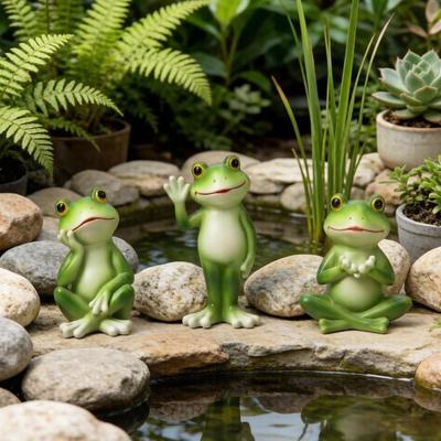 Small Frog Statue Miniature Garden Frog Ornament Resin Cute Frog Figurine for Indoor Outdoor Tabletop Planter Fairy Garden